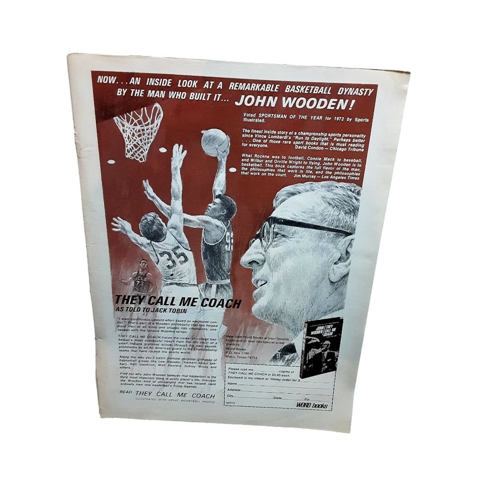 1973 John Wooden They Call Me Coach Basketball Print Ad Original vintage 70s